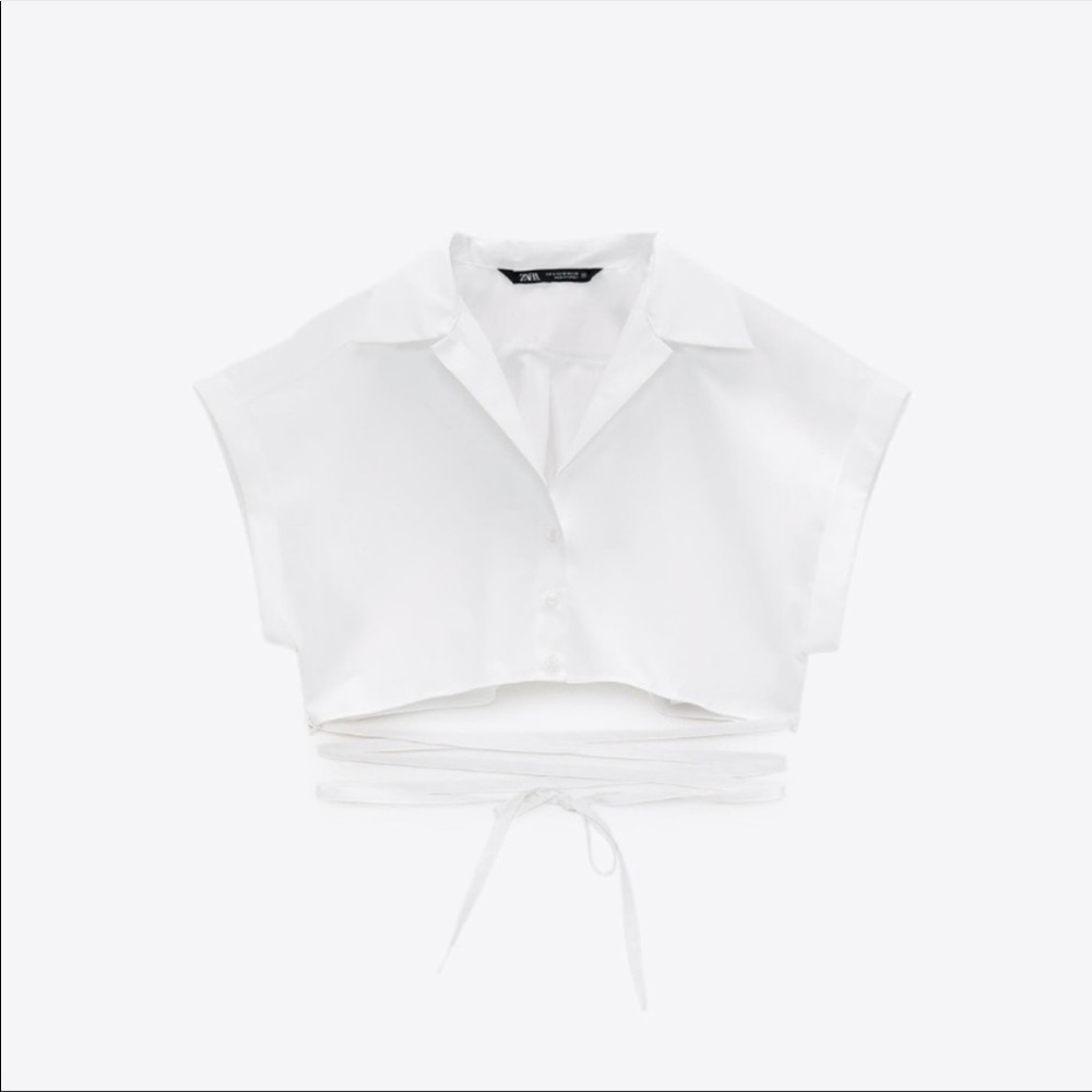 NWT Zara short sleeve cropped shirt with wrap around waist tie